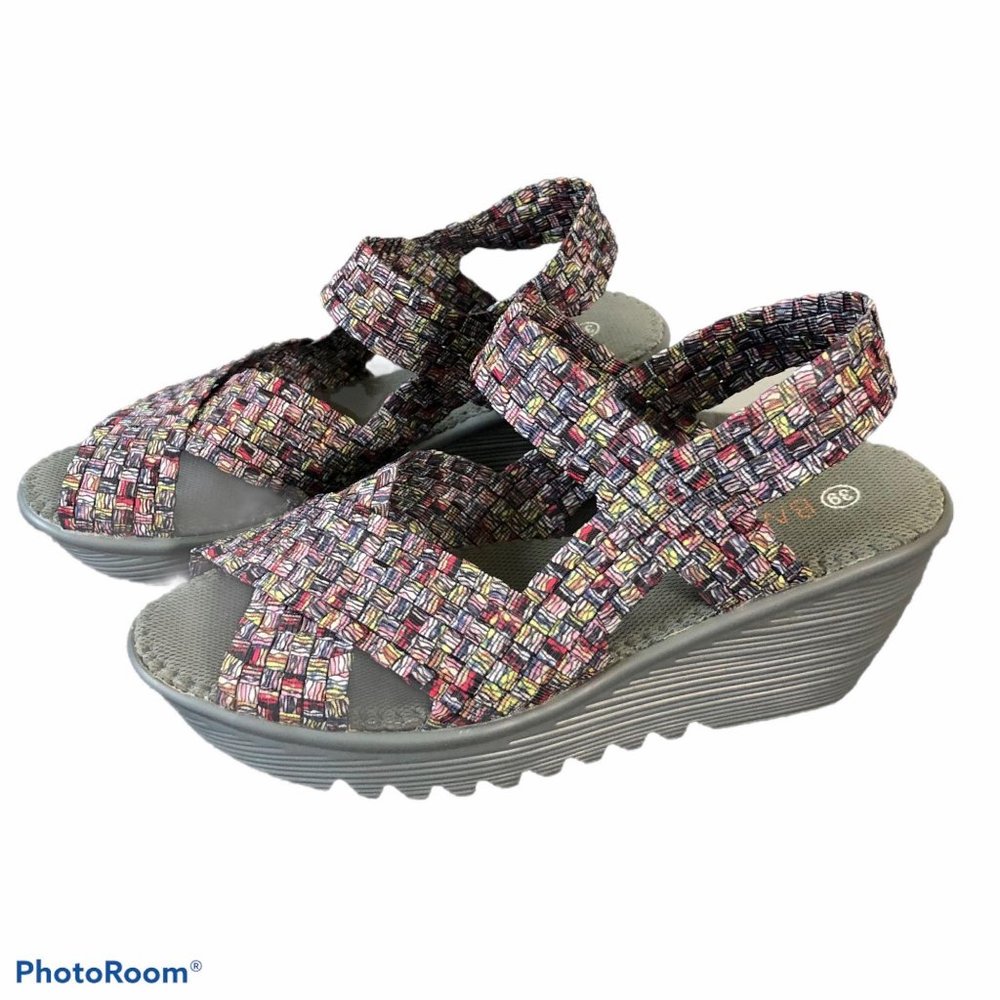 Bernie Mev Woven Strappy Wedge Sandals Multicolor Spring Shoe Women's Size 39
